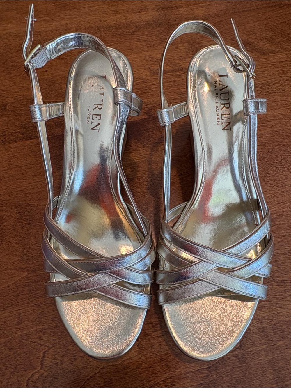 Lauren Ralph Lauren Silver Metallic Strappy Sandals